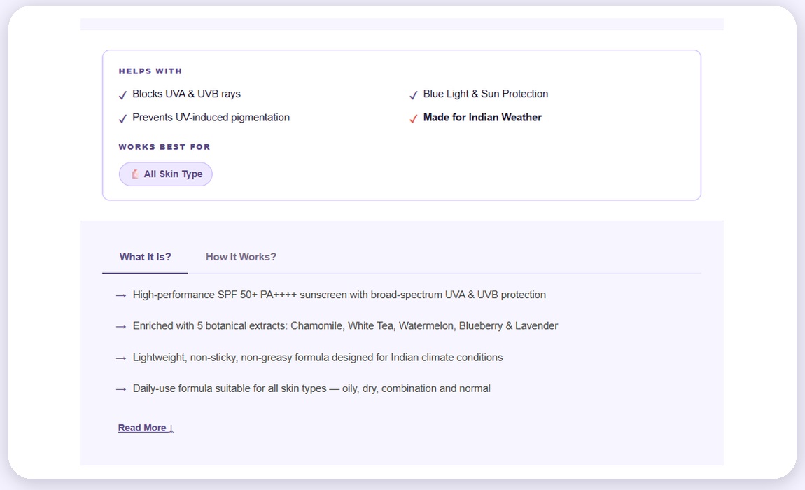 Aurelin product page — Helps With checklist and What It Is / How It Works education tabs
