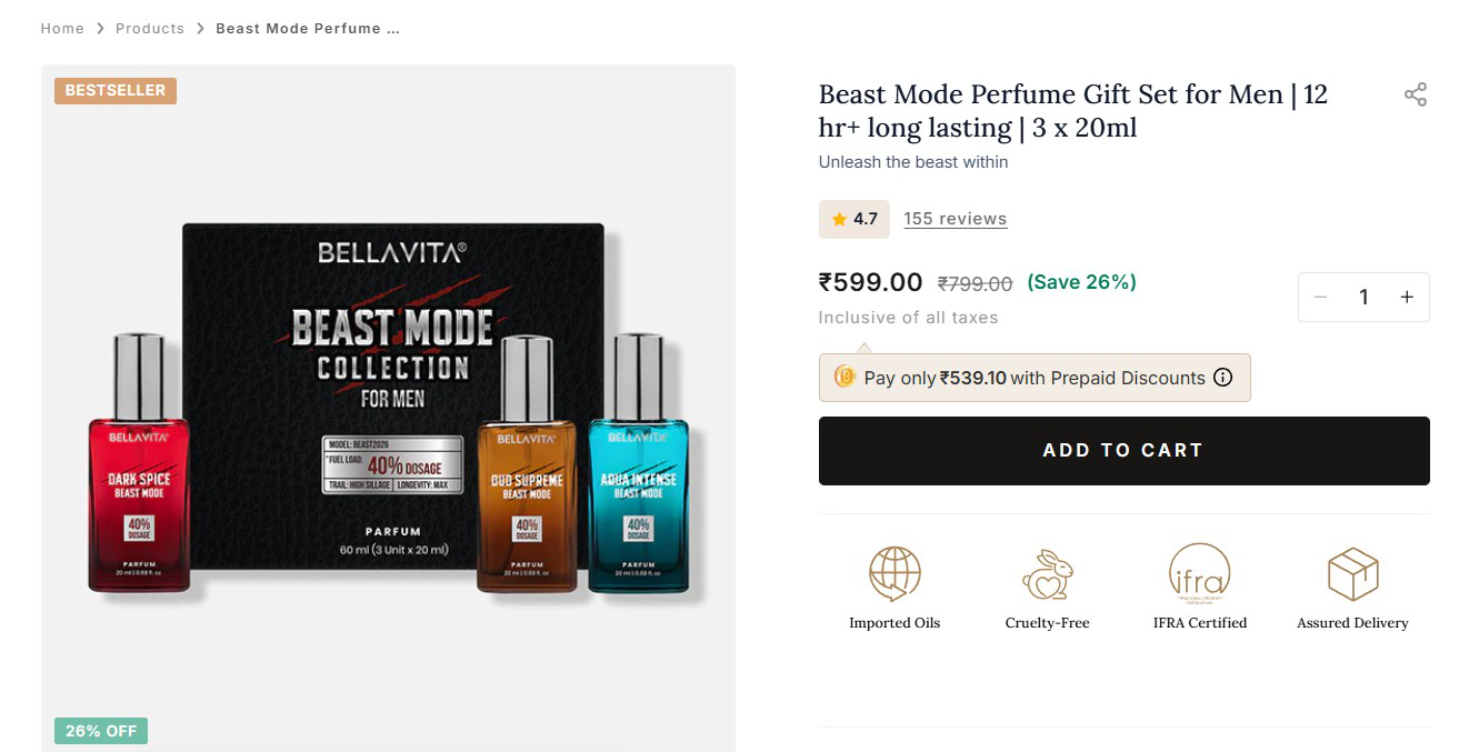 Bella Vita product page reference — competitor benchmark studied during research