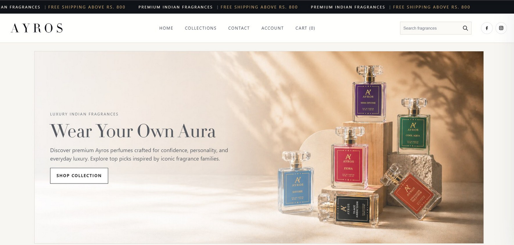 Ayros homepage after redesign — Wear Your Own Aura hero section